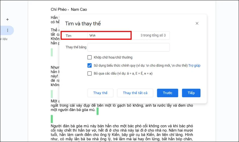 Cách xóa dòng trống trong Google Docs bằng Tìm và thay thế