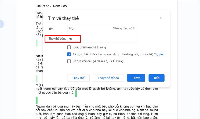 Cách xóa dòng trống trong Google Tài liệu bằng Tìm và thay thế