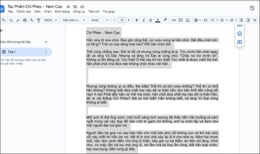 Mở tài liệu Google Docs và bôi đen phần văn bản cần chỉnh sửa
