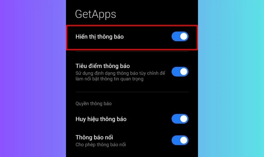 Tắt tất cả các tùy chọn thông báo (chuyển sang màu xám)