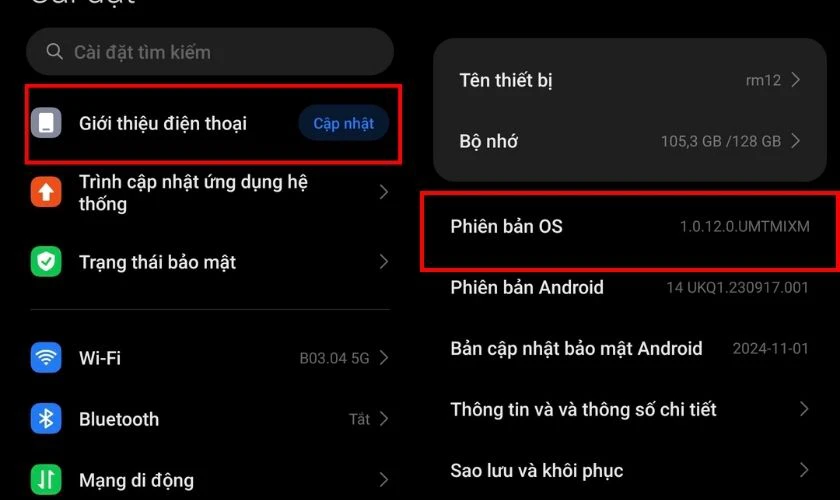 Vào Cài đặt trên Xiaomi, chọn Giới thiệu điện thoại