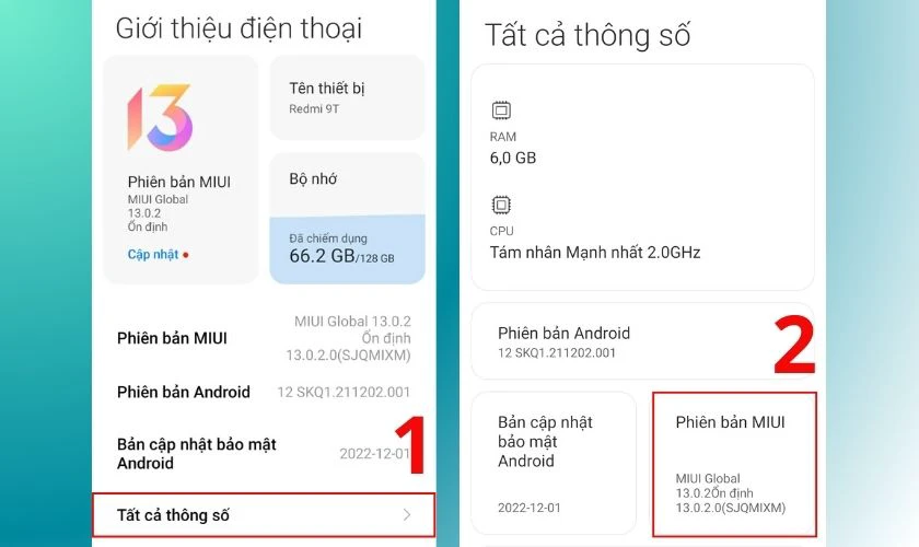 Chọn mục Tất cả các thông số và chạm liên tục khoảng 5 lần vào Phiên bản MIUI