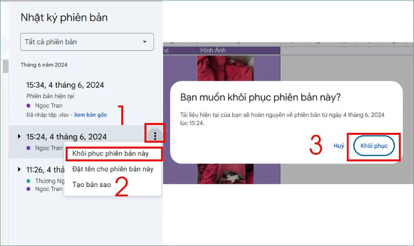 Bấm chọn Restore this version để khôi phục phiên bản này