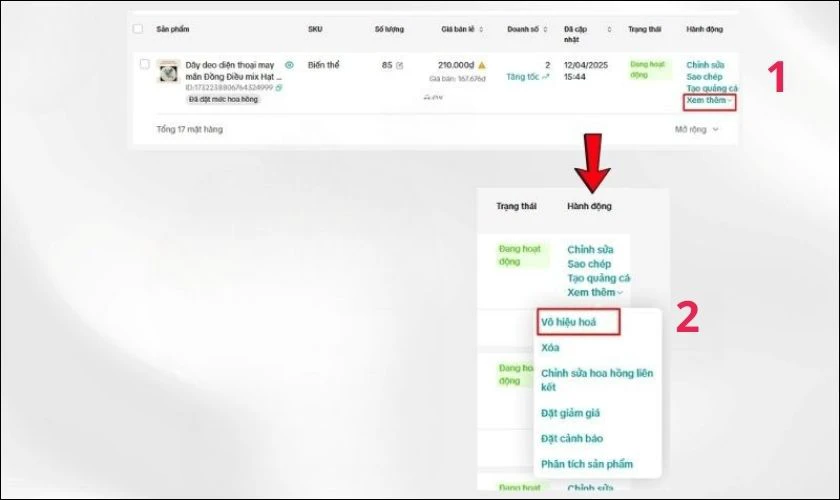 Chọn “Xóa” hoặc “Vô hiệu hóa/Xóa” để hoàn tất