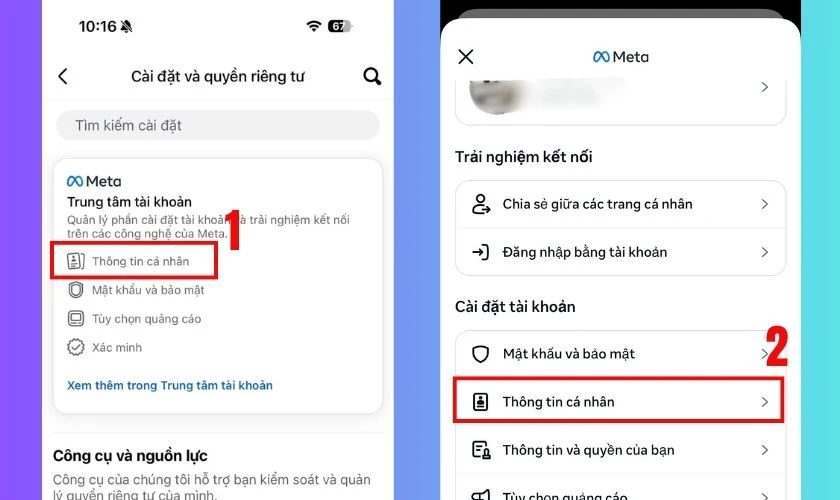 Chọn mục Thông tin cá nhân, sau đó nhấn vào Thông tin cá nhân
