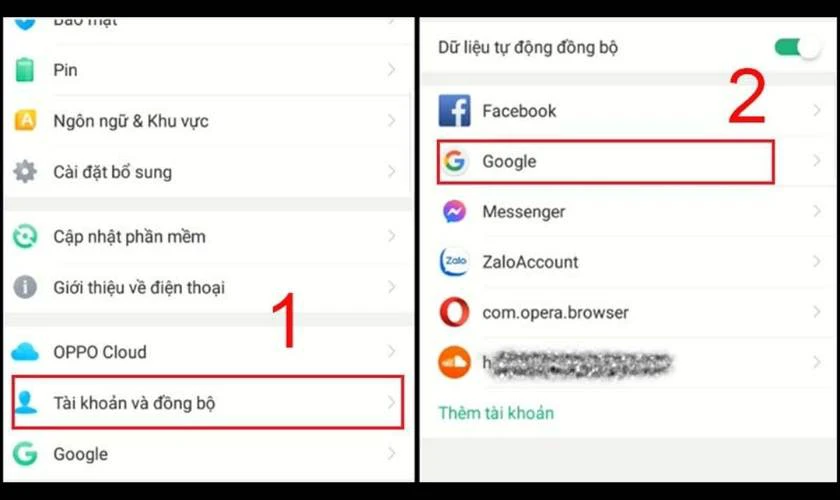 Chọn “Tài khoản và đồng bộ”, chọn “Google”
