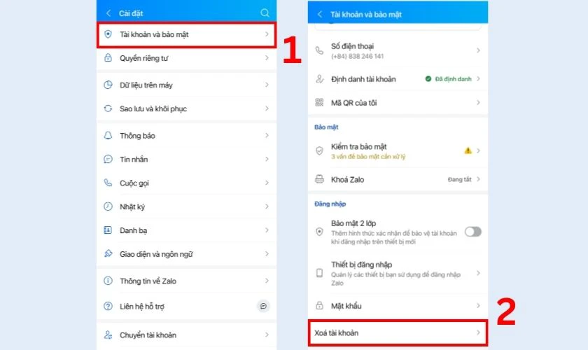 Chọn Tài khoản và bảo mật