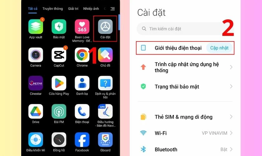 Chọn mục Giới thiệu điện thoại hoặc Thông tin thiết bị