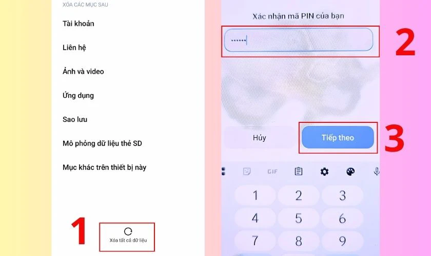 Chọn Xóa tất cả dữ liệu