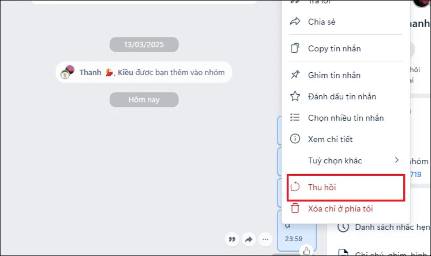 Cách xóa tin nhắn của mình trong nhóm Zalo