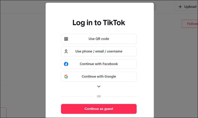 Chọn hình thức đăng nhập TikTok