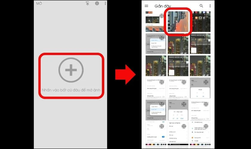 Nhấn vào biểu tượng dấu cộng để thêm ảnh