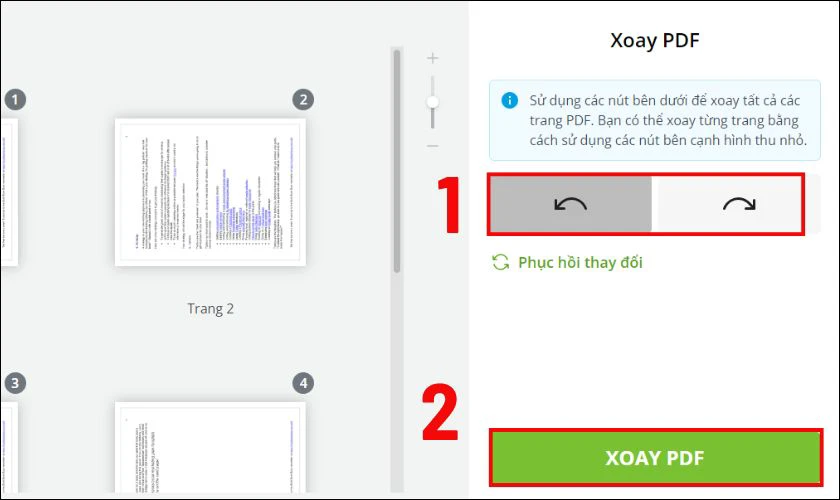 Nhấn biểu tượng xoay trái, phải để xoay, sau đó bạn hãy nhấn vào nút Xoay PDF màu xanh