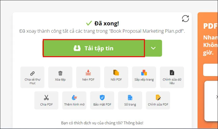 Nhấn Tải tập tin để lưu file PDF vừa xoay vào máy tính của bạn