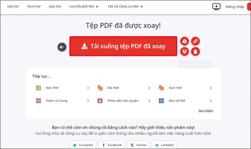 Nhấn vào nút Tải xuống tệp PDF đã xoay để tải về máy