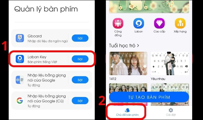 Chọn chủ đề bàn phím để thay đổi chủ đề và giao diện theo mong muốn