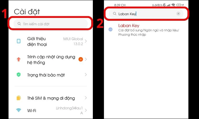 Nhập Laban Key vào khung tìm kiếm cài đặt