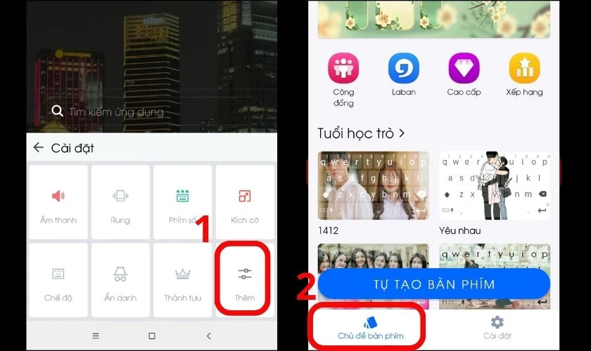 Nhấn Thêm để tạo thêm chủ đề cho bàn phím