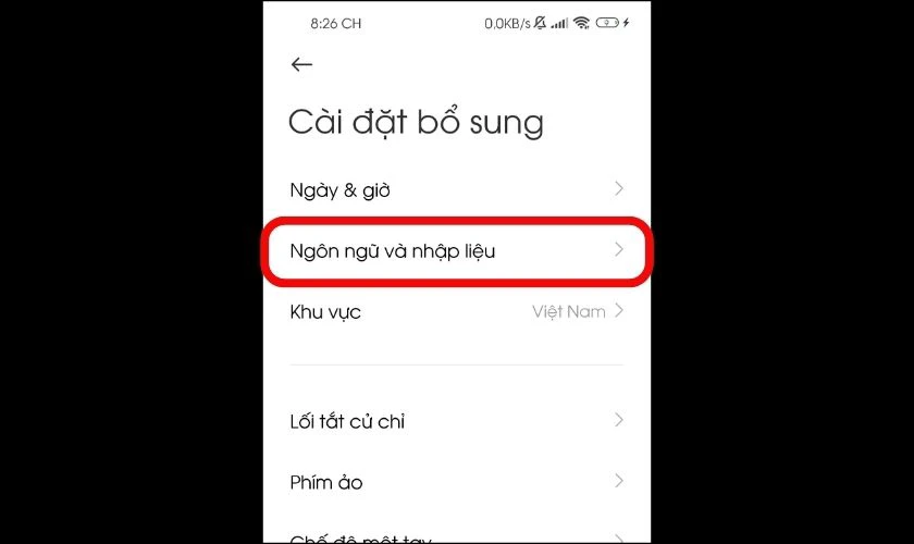 Chọn vào Ngôn ngữ và nhập liệu