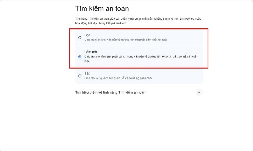 Quản lý, tùy chỉnh chế độ Tìm kiếm an toàn trên máy tính