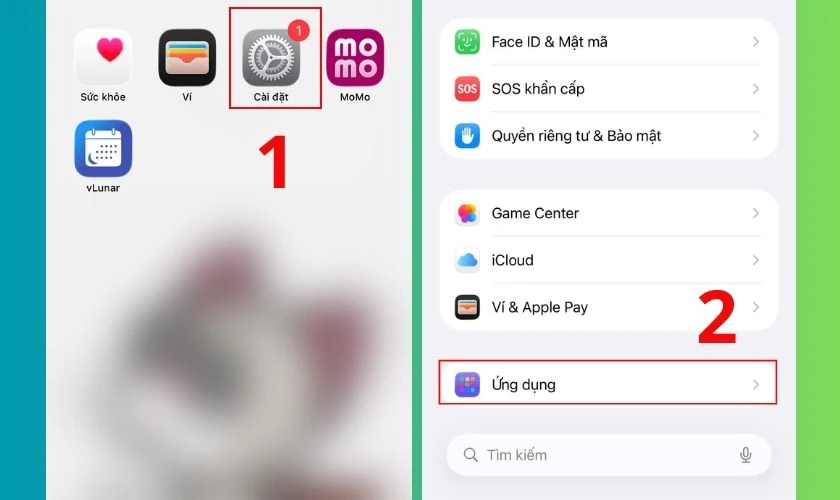 Mở ứng dụng Cài đặt (Settings), cuộn xuống và chọn mục Ứng dụng