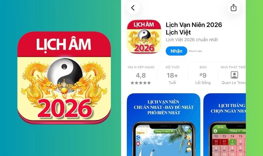 Lịch Âm – Lịch Vạn Niên 2026 là một ứng dụng xem lịch âm miễn phí trên iPhone