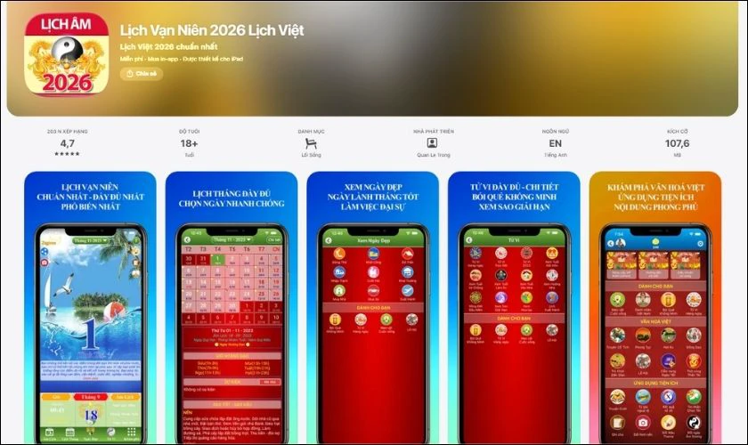 Các ứng dụng xem lịch âm, lịch vạn niên trên iOS 26.5