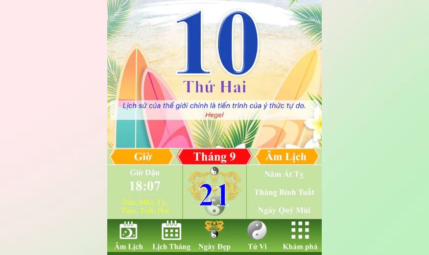 Mở ứng dụng lên, bạn sẽ thấy ngay giao diện lịch âm và lịch dương hiển thị song song