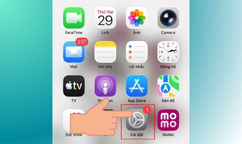 Mở ứng dụng Cài đặt (Settings) trên iPhone