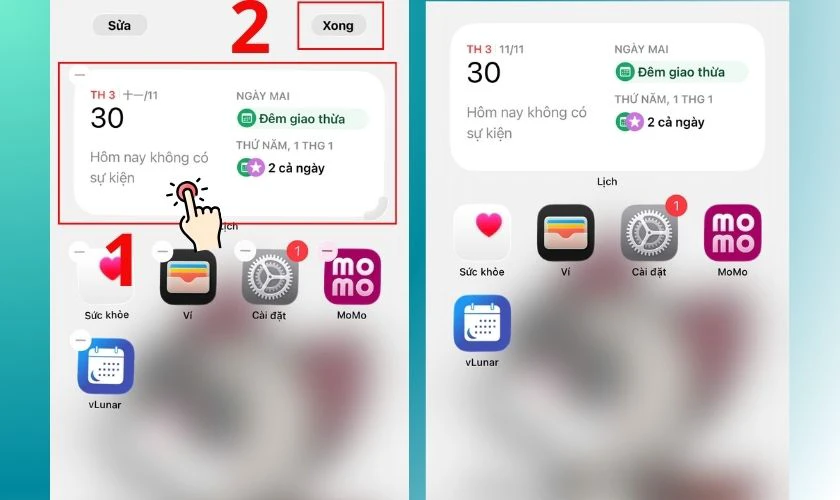 Di chuyển lịch đến vị trí mà bạn muốn và chọn nút lệnh Xong