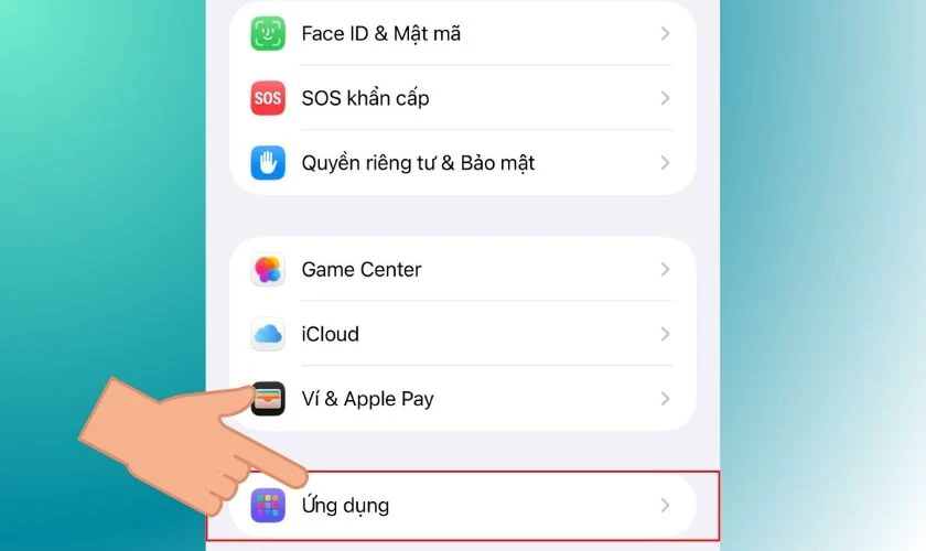 Cuộn xuống và chọn mục Ứng dụng (Apps)