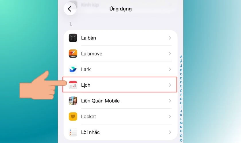 Nhấn vào Lịch (Calendar)