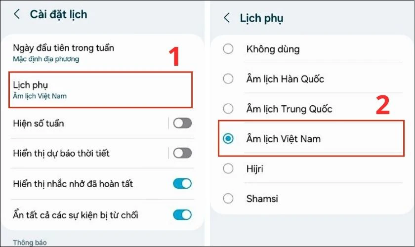 Đặt lịch âm hiển thị trên màn hình khoá