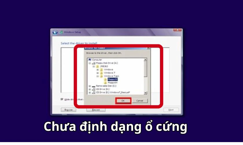 Ổ cứng chưa được định dạng thích hợp gây nên lỗi cài Win không nhận ổ cứng