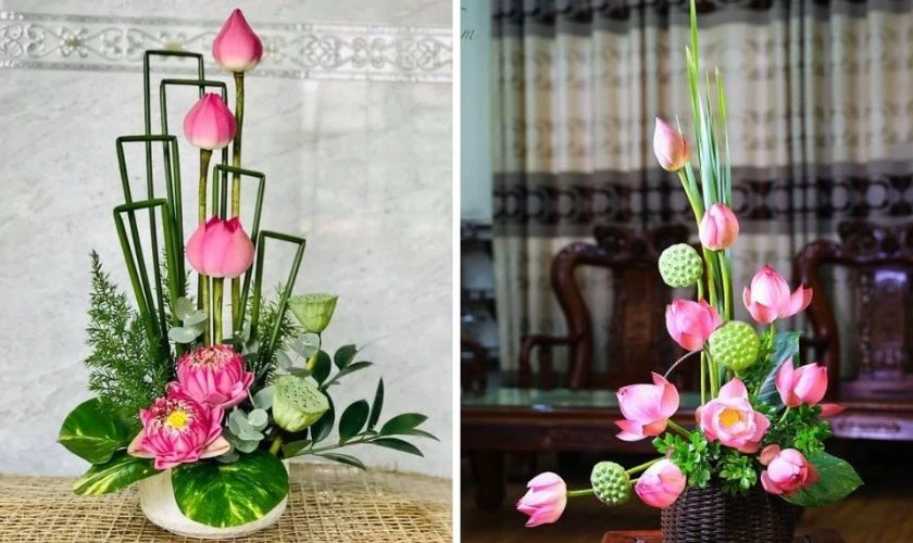 Ý tưởng cắm hoa đẹp với sen hồng