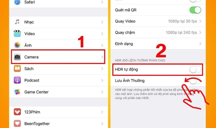 Tắt Smart HDR trong Cài đặt