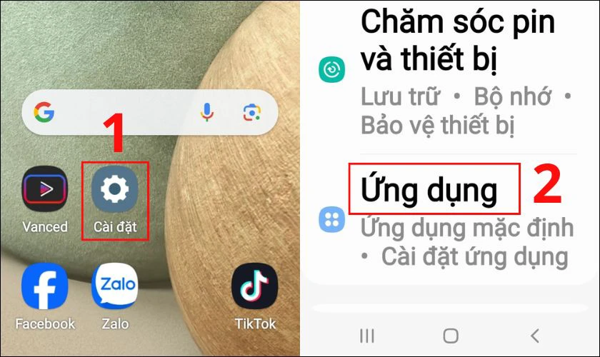 Mở phần Cài đặt trên điện thoại, chọn mục Ứng dụng