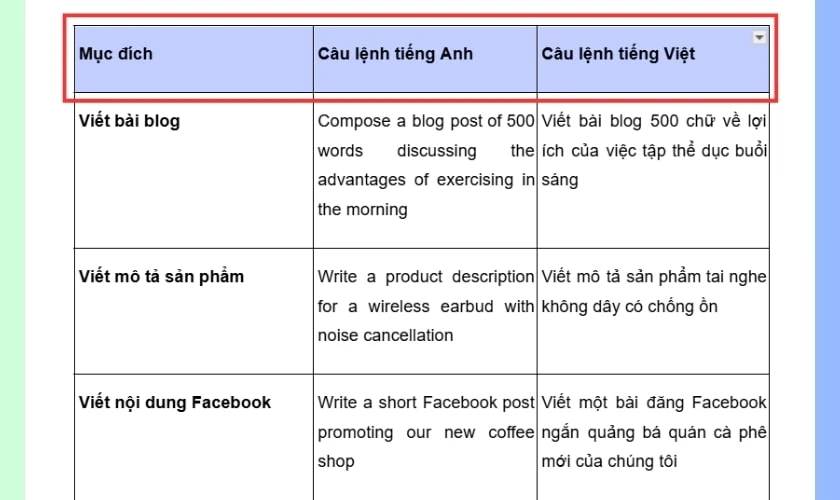 Căn giữa ô trong Google Docs đơn giản