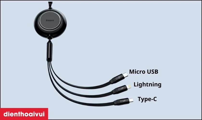 Điểm nổi bật của cáp Baseus Bright Mirror 2 Series Retractable 3 in 1 USB to M+L+C 3.5A dài 1.1m