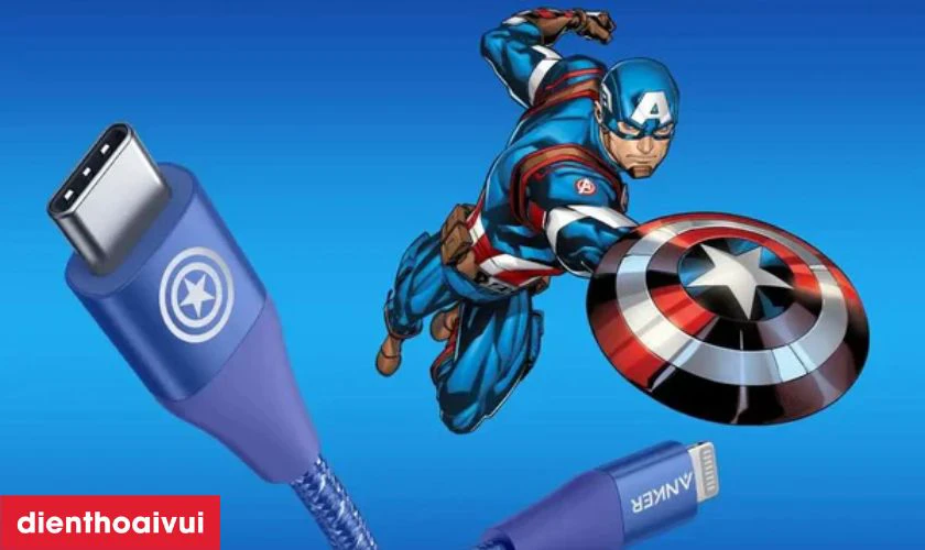 Cáp Anker Powerline II USB-C to Lightning (3FT/0.9M) A9548 Phiên bản Marvel (Captain America)