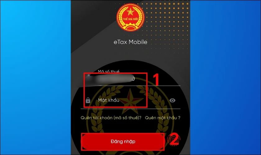 Đăng nhập v&agrave;o ứng dụng eTax Mobile