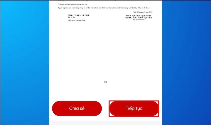 D&ograve; lại th&ocirc;ng tin đăng k&yacute; mới, chọn Tiếp tục