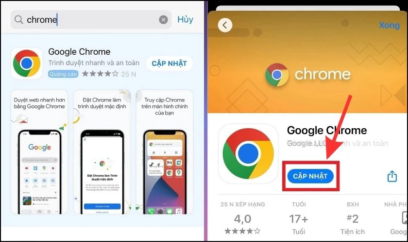 Cách cập nhật Google Chrome trên điện thoại iPhone và iPad
