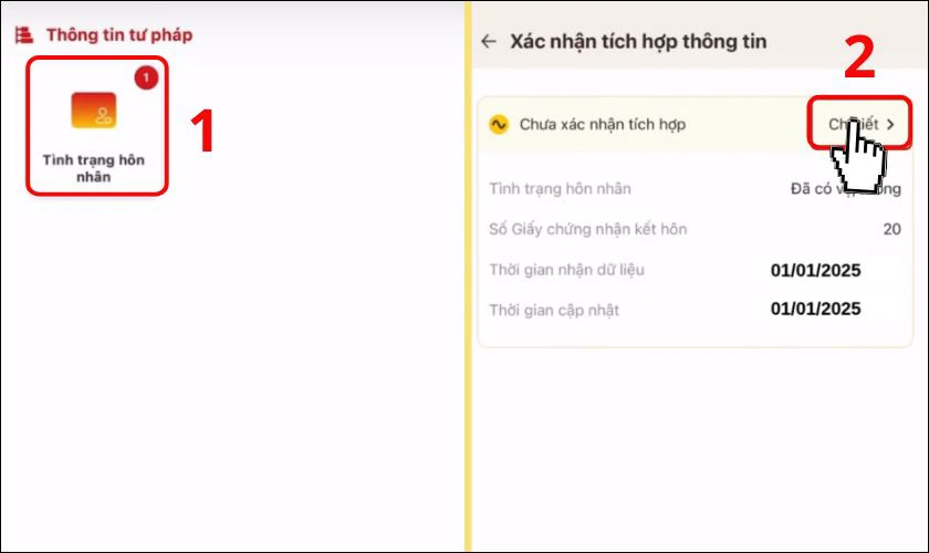 Nhấn vào Yêu cầu xác nhận tích hợp thông tin