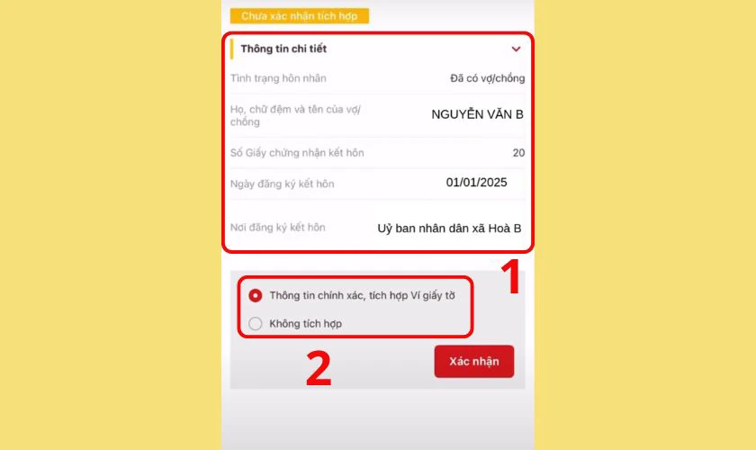 Kiểm tra lại thông tin tình trạng hôn nhân
