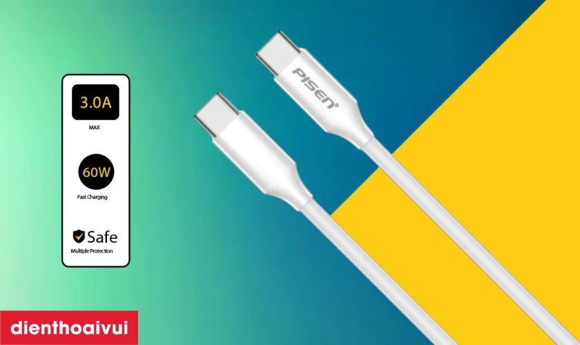 Đặc điểm của cáp Pisen Quick - Mr White Type-C to Type-C PD 60W 1m