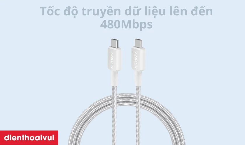 Cáp sạc Anker 322 Type C to Type C nổi bật với khả năng truyền dữ liệu nhanh chóng