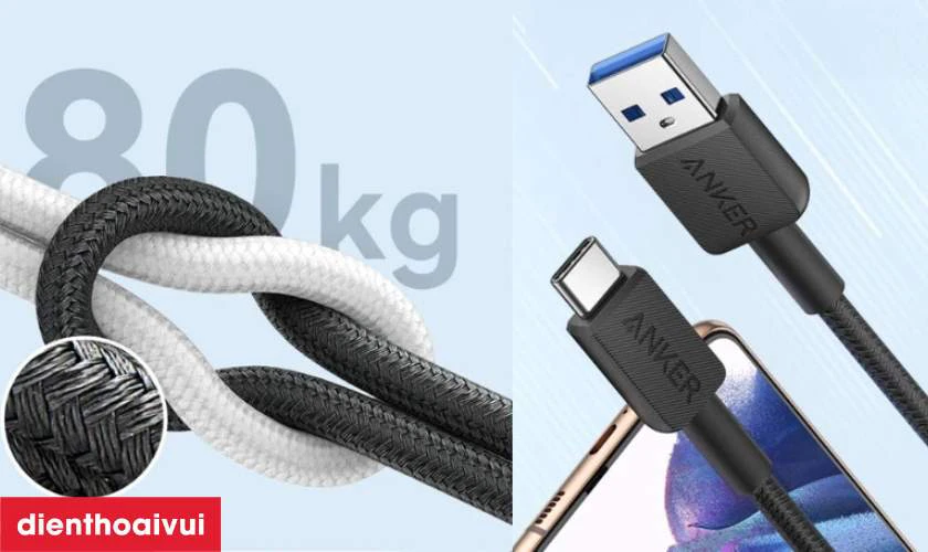 Điểm nổi bật của cáp sạc Anker 322 USB A to USB C dài 1.8m Nylon A81H6H11