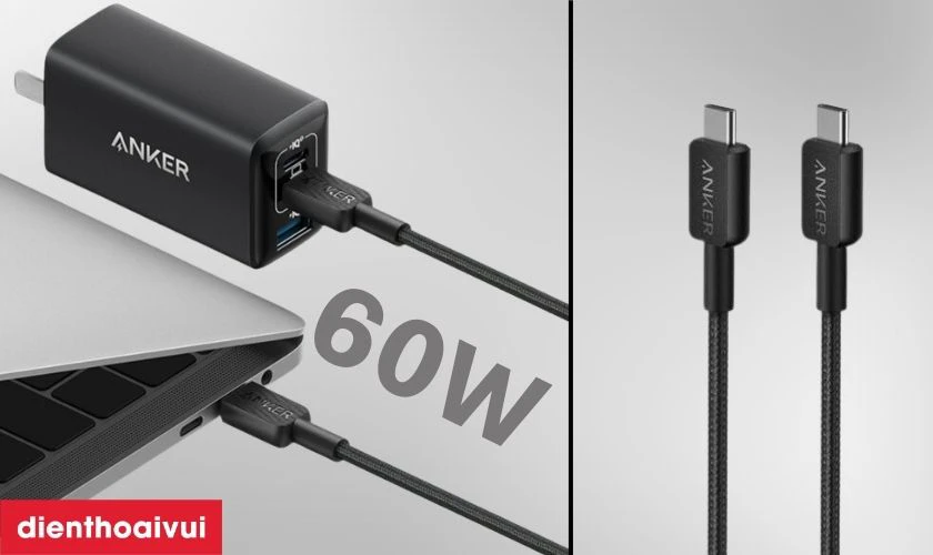 Cáp sạc Anker 322 USB-C to USB-C Nylon A81F5H11 tương thích sạc nhanh 60W