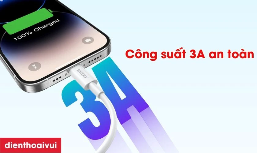 Ccáp sạc nhanh BWOO Lightning 3A X281C dài 1M hỗ trợ sạc nhanh 3A